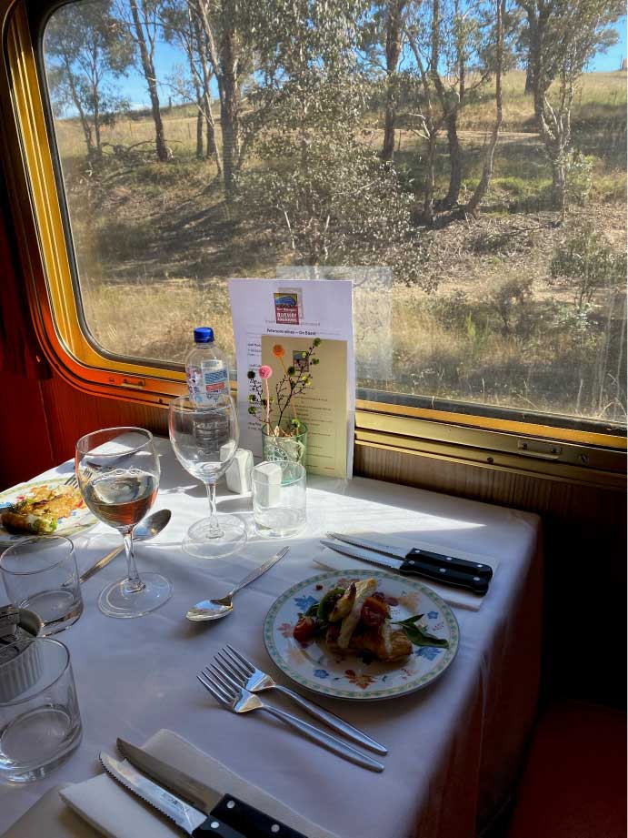 Lunch is served in the heritage dining car on our Weekend Escape to Mudgee
